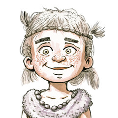 Vector illustration of a young girl in wild costume, for a unique and captivating portrait.
