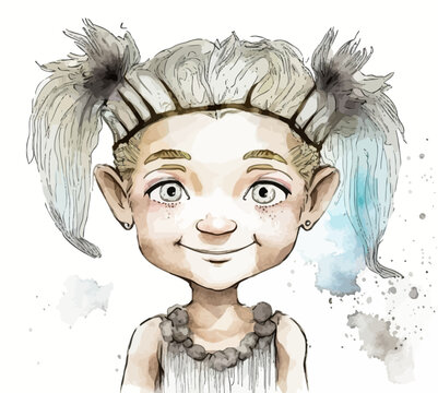 Illustration vectorielle d'une fillette d&eacute;guis&eacute;e en barbare sauvage: un portrait qui offre une multitude de possibilit&eacute;s graphiques et &eacute;motionnelles.