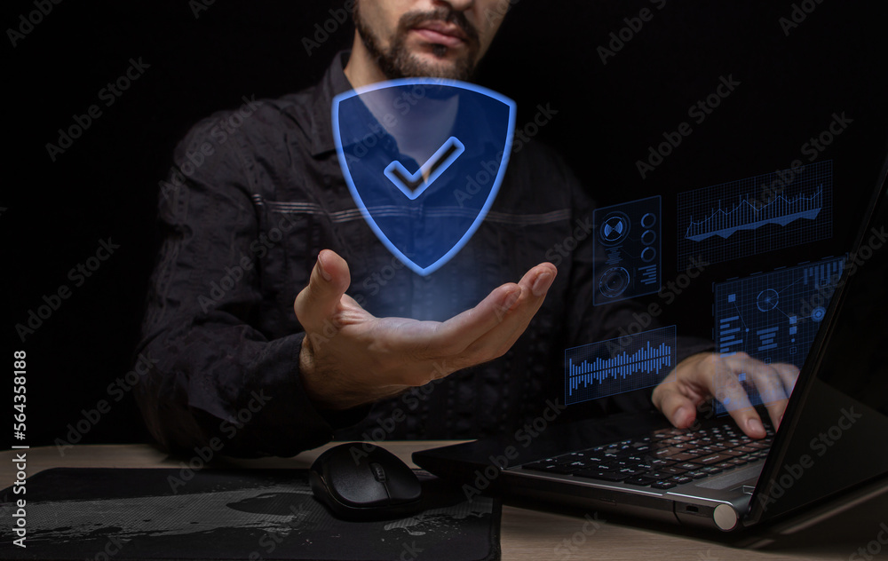 Wall mural cybersecurity and privacy concepts to protect data. shield icon, technology for secure storage of in