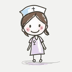 A young girl dressed as a nurse, stands out on a white background. Fresh and delicate vector image, perfect for different graphic uses.