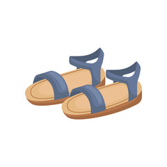 Pair of female summer footwear for vacation or holiday on white background. Colorful summer sandals cartoon illustration. Footwear, fashion, recreation, shoes concept