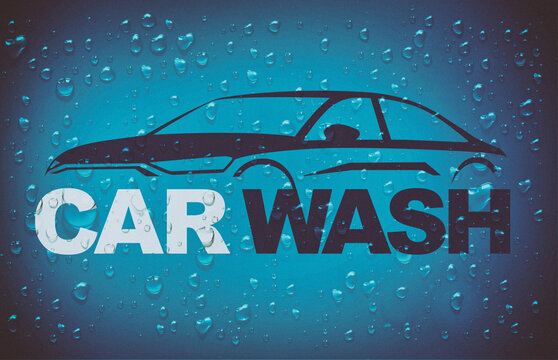 Car wash concept with water drops,  lettering and logo