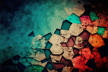 Stained Glass. Abstract Texture Red and Cyan Very Detailed Background AI Generative