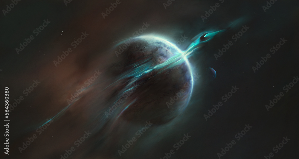 Wall mural concept image of planets in outer space against the background of stars and nebulae