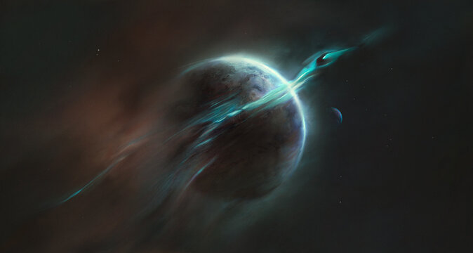 Concept image of planets in outer space against the background of stars and nebulae
