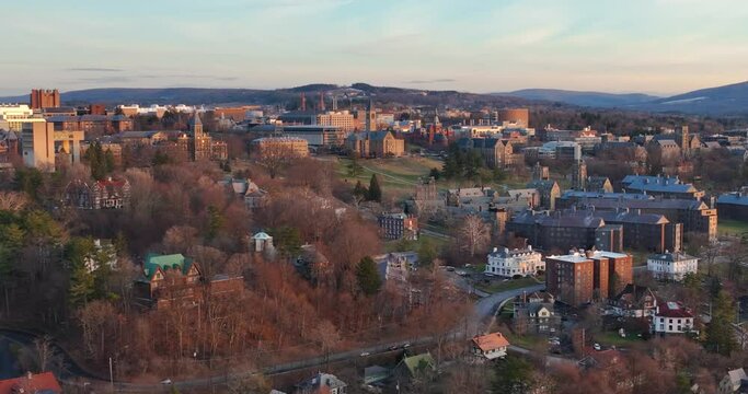 12-30-2022, Afternoon winter aerial video of the area surrounding the City of Ithaca, NY, USA
