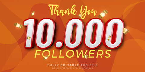 Vector text effect 10k social media followers and subscribers thank you post design