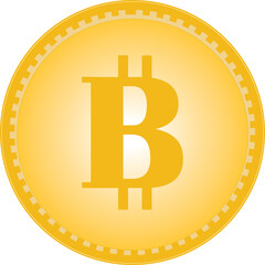 Bitcoin golden close up isolated on white background. Symbol of digital money coin. Virtual cryptocurrency. Electronic banking. Concept vector illustration. Cryptocurrency logo