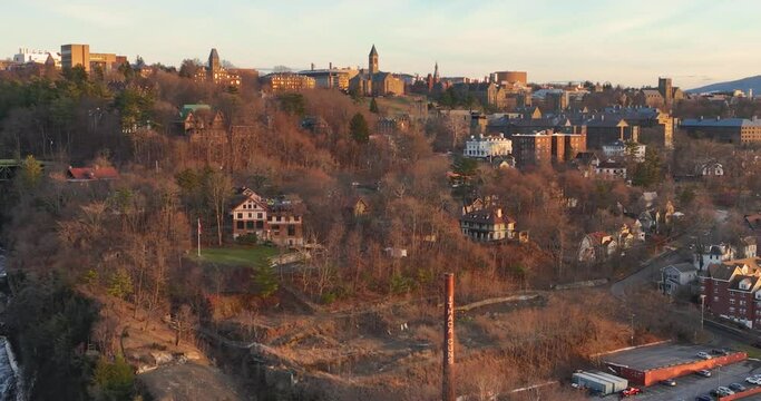 12-30-2022, Afternoon winter aerial video of the area surrounding the City of Ithaca, NY, USA