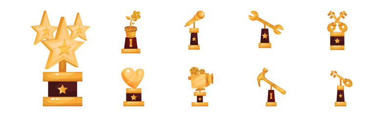 Golden Trophy and Awards of Different Shape Vector Set