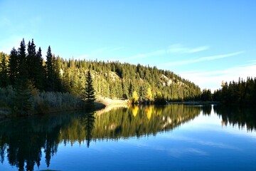 a reflection on a mountain lake