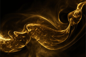 Golden Smoke Abstract Texture Yellow and Black Background Generative AI