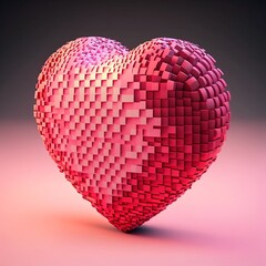 A Bold, Dramatic Pink Valentine's Day Heart Made of Tiny Brick Pieces, Concept Art for Valentine, Love, Affection, Romance, Mace with Generative AI