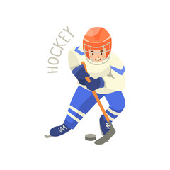 Boy playing ice hockey isolated on white background. Children and sport vector illustration. Activity concept
