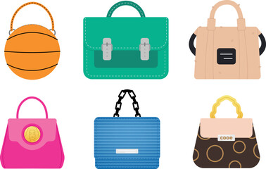 Set of varied and bright women's bags, vector illustration