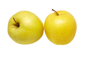  two ripe yellow apples on white background