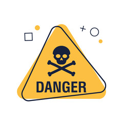 Obraz premium Yellow triangle danger vector sign illustration. Skull and bones warning sign isolated on white background