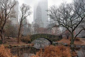 Papier Peint photo Pont de Gapstow Gapstow Bridge in Central Park on foggy morning