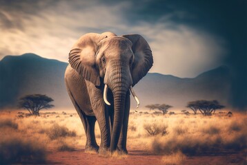 Fototapeta na wymiar Portrait of elephant on the african savanna, generative AI