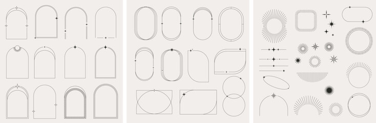 Fototapeta Modern Minimalist Aesthetic linear frames, arcs, stars and elements obraz