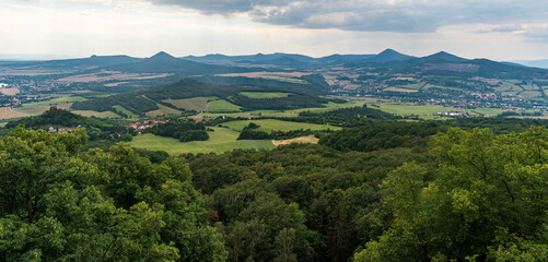 Fototapeta na wymiar View from Plesivec hill in Ceske stredohori mountains in Czech republic