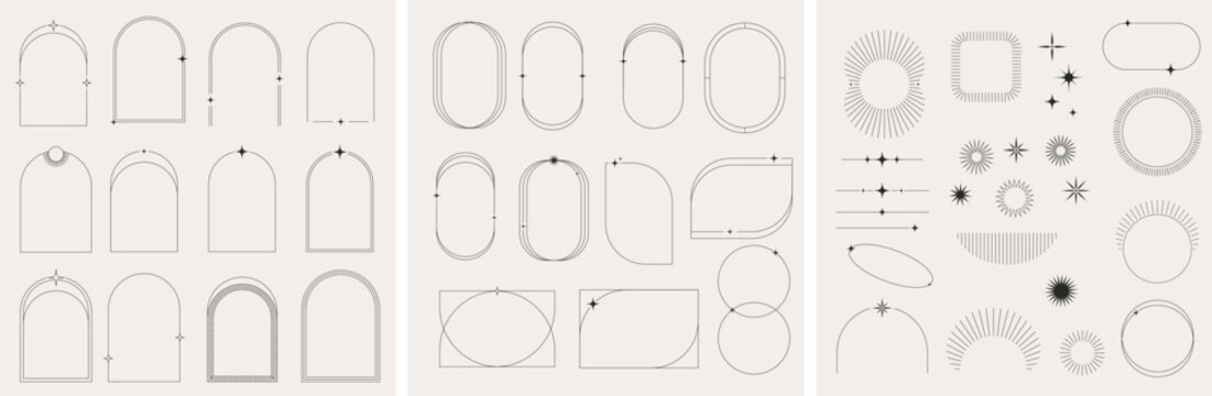 Modern Minimalist Aesthetic linear frames, arcs, stars and elements