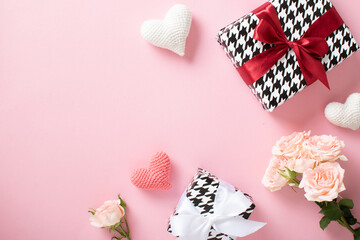 Valentine's Day greeting card template. Flat position, top view