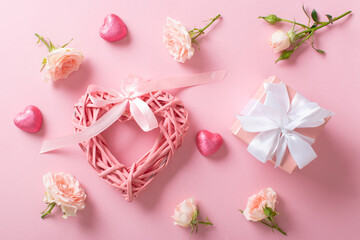 Valentine's Day greeting card template. Space for copying. Flat position, top view.