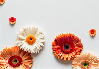 Orange and pink gerberas with place for text. Illustration Generative AI