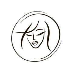 Face calligraphy logo. Girl face minimalism - icon made of lines. Emblem of a beauty salon. Chinese style art.