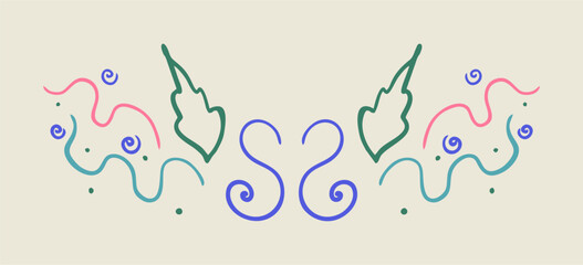 Vector sticker, tattoo. The tattoo is drawn with a thin line. Bright patterns and flowers hand-drawn. Vector illustration.