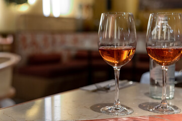 Tasting of Anjou wine, rose d'anjou produced in Loire Valley wine region of France near the city of Angers