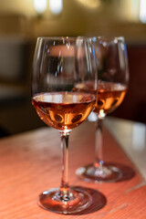 Tasting of Anjou wine, rose d'anjou produced in Loire Valley wine region of France near the city of Angers