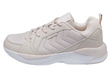 Leather beige sports shoes for casual walks and for running, on a white background, isolate