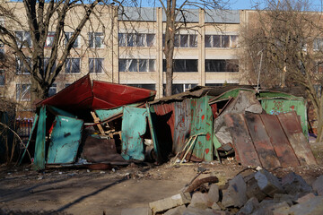 Russian missile destroyed houses and garage in residential area in Kyiv, Ukraine