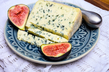 Cheese collection, piece of French blue cheese auvergne or fourme d'ambert