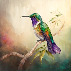 Fototapeta premium a painting of a hummingbird, colorful, generative AI