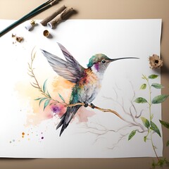 a painting of a hummingbird, colorful, generative AI
