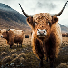 Highland cow. Generative AI.