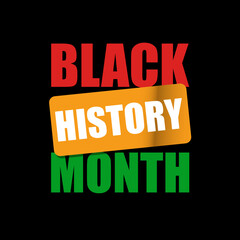 Vector black history month banner or label isolated on black background. Black history month sticker and poster design template