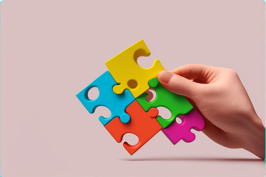 Hands holding colored puzzle 