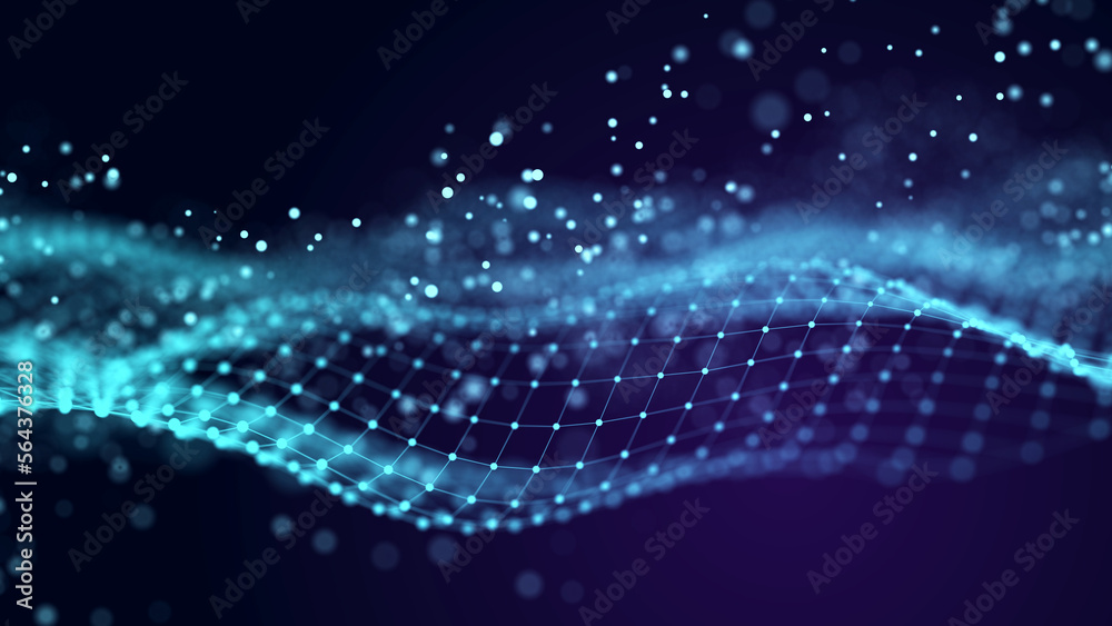 Poster cybernetic network connection flow. big data visualization. 3d rendering.