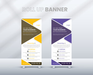 Modern Business agency roll up banner design or pull up banner template and advertisement, polygon background, 
vector illustration, business flyer, display banner, brochure, x-banner, Standee Banner