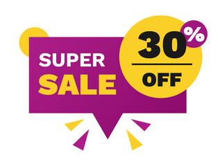 super sale 30 percent off discount, stripe, price balloon,square  purple and yellow