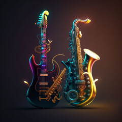 Futuristic guitar and saxophone