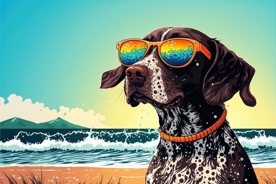 cartoon style German Shorthaired dog in sunglasses,generative ai