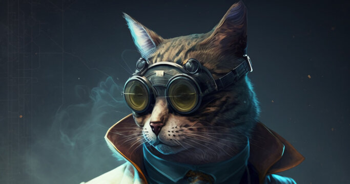 Beautiful cat dressed as a man, abstract animal portrait