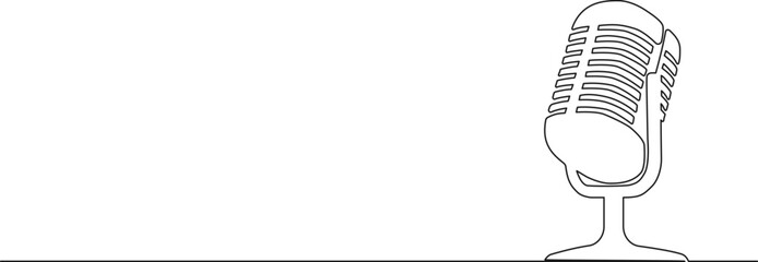 continuous single line drawing of microphone for podcast recording, line art vector illustration