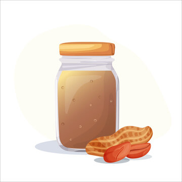 National Peanut Butter Day. Jar of peanut butter, nuts, healthy peanut butter. Vector illustration