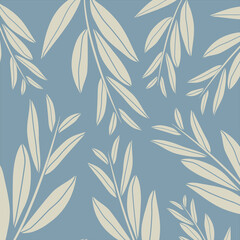 Fototapeta premium art print for interior decoration. foliage vector, art for fabrics, wallpapers. blue background for home decor. leaves silhouette. plants texture for greeting cards backgrounds.